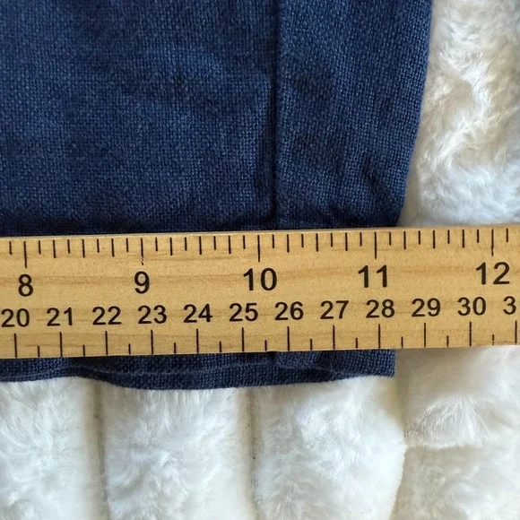 Poetry 100% Linen Pants Sz 12 Blue Wide Leg High Rise Topstitched Welt Pockets - Picture 11 of 11